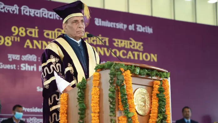 Defence Minister Rajnath Singh addressing the 98th Annual Convocation of Delhi University