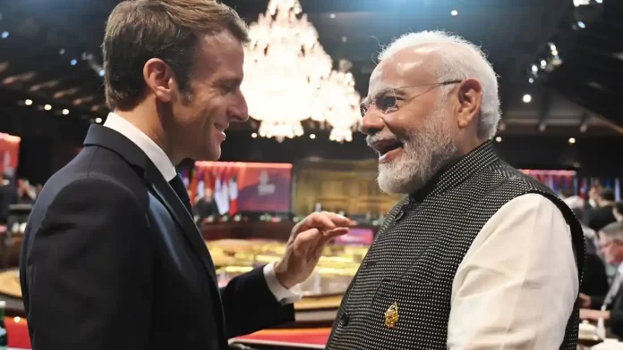 PM Narendra Modi interacting with French President at G20 Summit Bali, Indonesia