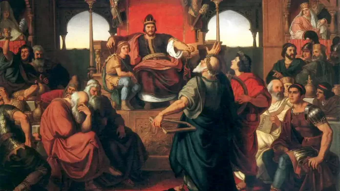 Feast of Attila, the Hun: Hungarian romantic painting by Mór Than (1870).
